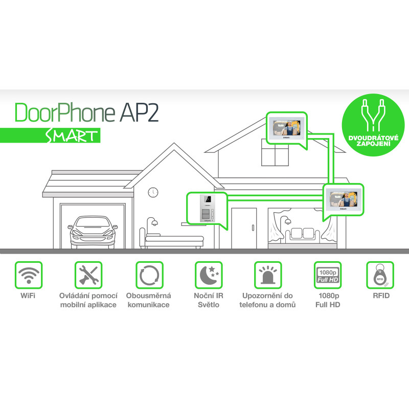 EVOLVEO DoorPhone AP2-2 drôtový videotelefón pre dva byty s aplikáciou, biely