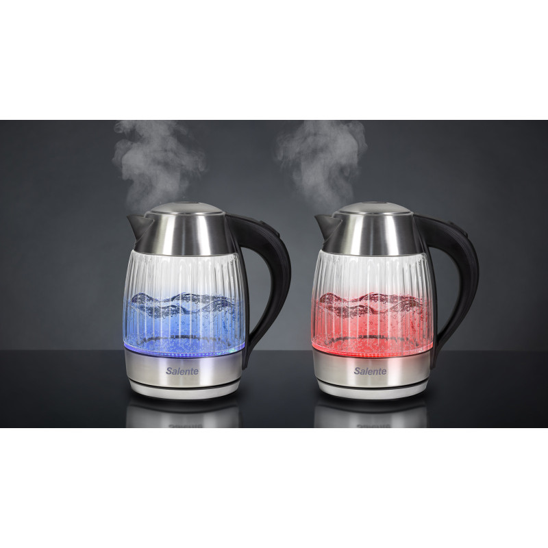 Salente StripeGlass, rýchlovarná kanvica 1,8 l, nerez/sklenená, červené podsvietenie