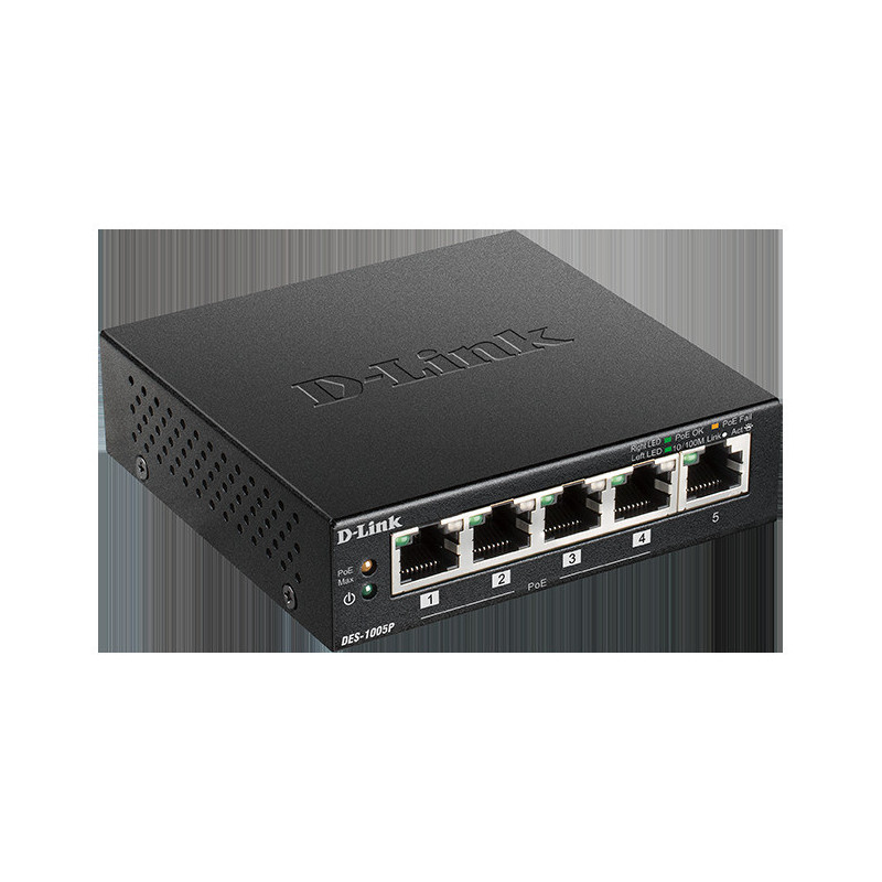 D-Link DES-1005P 5-port 10/100 switch, 4xPoE+,60W