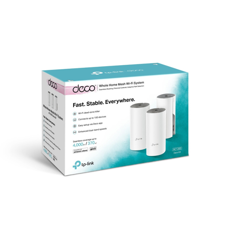 TP-Link AC1200 Whole-home Mesh WiFi System Deco E4 (3-pack), 2x10/100 RJ45