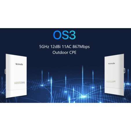 Tenda OS3 Outdoor CPE 5 GHz WiFi-AC 867 Mbps, 4x LAN, 12 dBi, IP65, pasívna PoE výhybka + adaptér