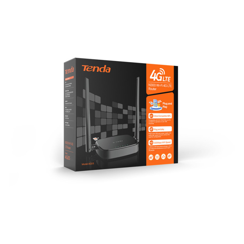Tenda 4G05 Wi-Fi N300 4G/3G LTE router, 2x WAN/LAN, 1x nanoSIM, IPv6, VPN, LTE Cat.4, CZ App