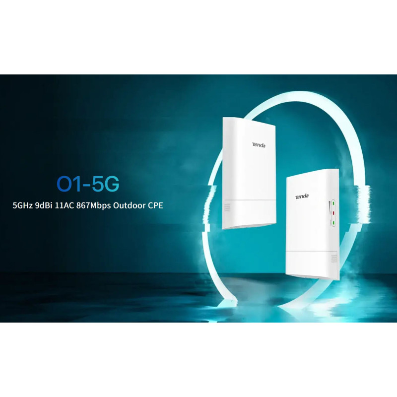 Tenda O1-5G Outdoor CPE 5 GHz WiFi-AC 867Mb/s, 9 dBi, IP65, pasívna PoE výhybka + adaptér