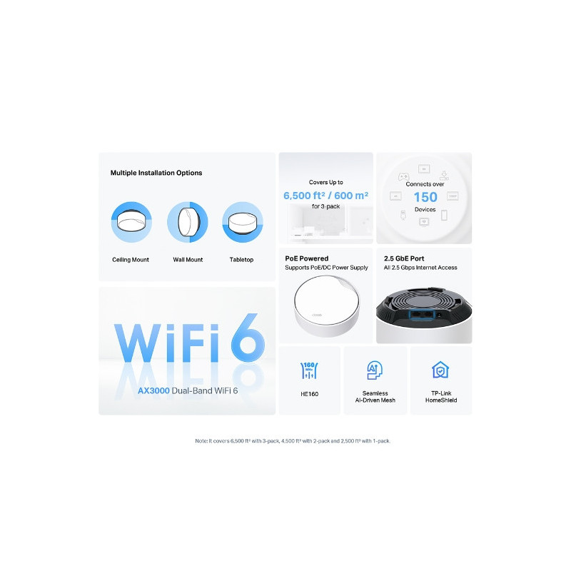 TPLink AX3000 Smart Home WiFi Deco X50-PoE(3-pack)