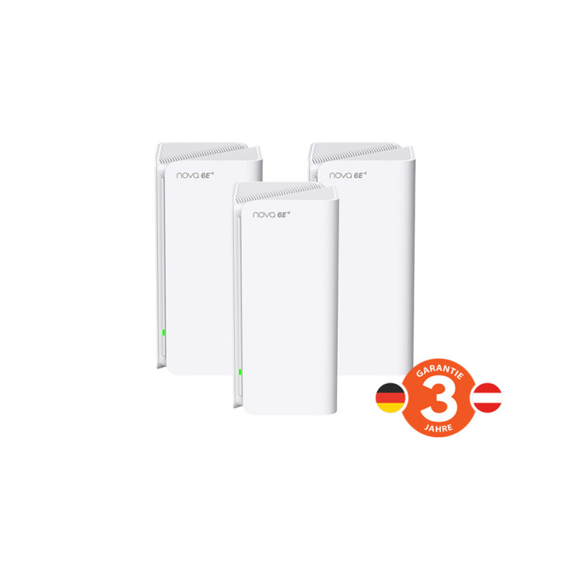 Tenda Nova MX21 Pro (3-pack) WiFi6E AXE5700 Mesh Gigabit systém, 9x GLAN/GWAN, WPA3, VPN, CZ app