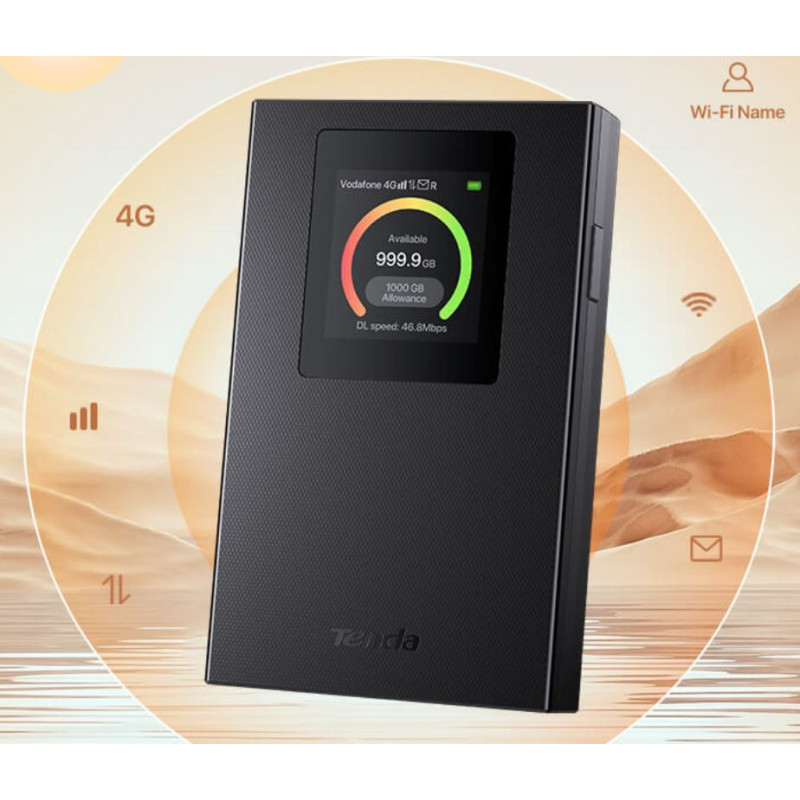 Tenda 4G185v4 4G LTE Mobile AX300 Wi-Fi 6 batérie modem router, LCD, WPA3, USB-C