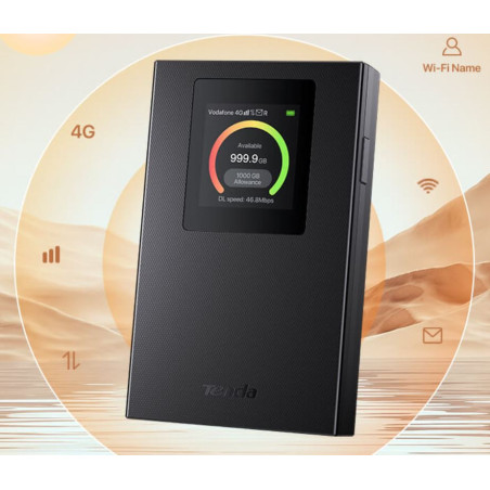 Tenda 4G185v4 4G LTE Mobile AX300 Wi-Fi 6 batérie modem router, LCD, WPA3, USB-C
