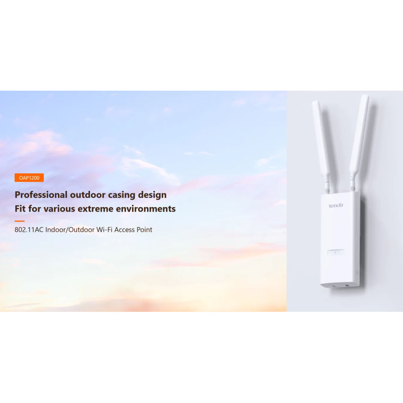 Tenda OAP1200 Outdoor Wi-Fi AP AC1200, Gigabit LAN, IP65, VLAN, 802.11k/v/r, aktívny aj pasívny PoE