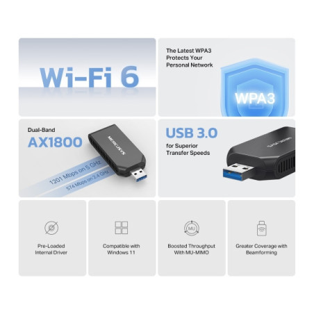 Mercusys MA70XM AX1800 Wi-Fi 6 USB adaptér