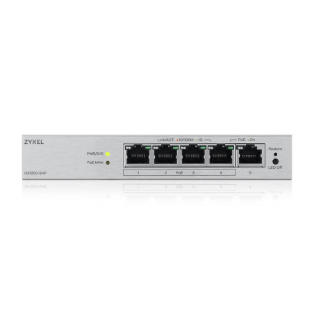 Zyxel GS1200-5HP v3, 5 Port Gigabit PoE+ webmanaged Desktop Switch, 4x PoE, 68 Watt