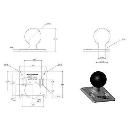 RAM základňa štvorcová VESA 75x75mm s guľovým kĺbom 2,25"
