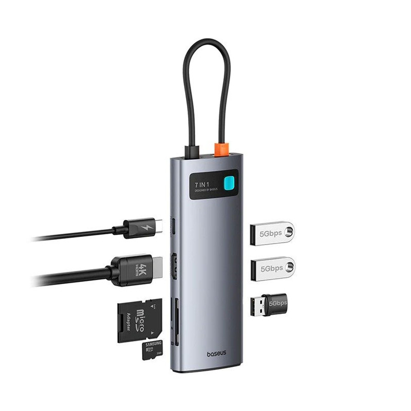 Baseus Metal Gleam Series 7v1 USB-C HUB Dokovacia Stanica Space Grey