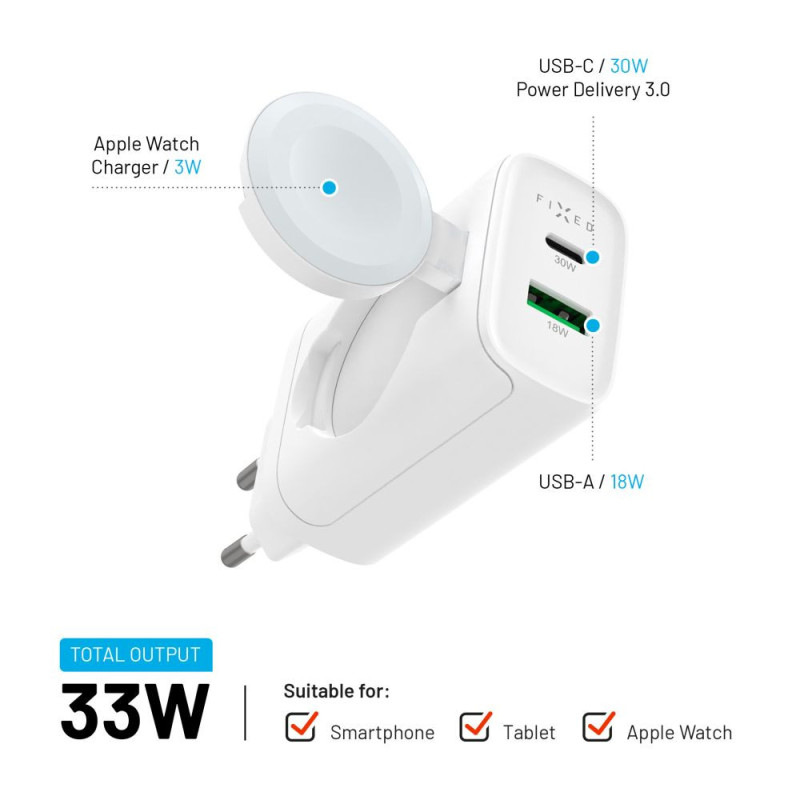 Sieťová nabíjačka FIXED Power Socket, 33W, biela