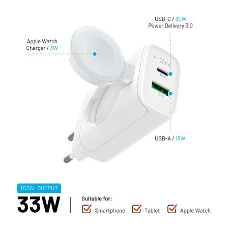 Sieťová nabíjačka FIXED Power Socket, 33W, biela