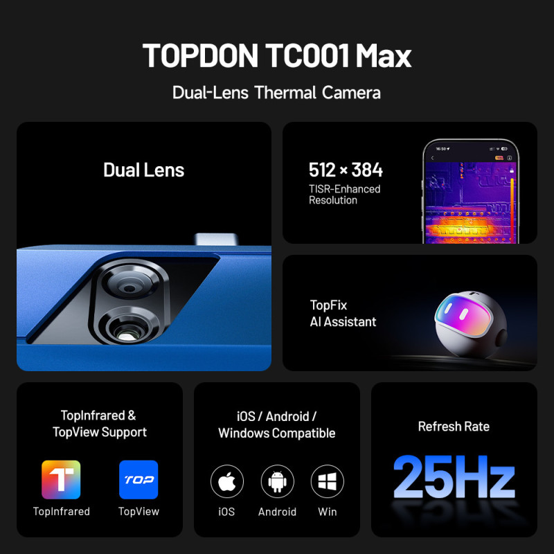 TOPDON termálna infrakamera TC001 Max/AI asistent/512x384/iOS/Android/Windows/1,5MP/USB-C