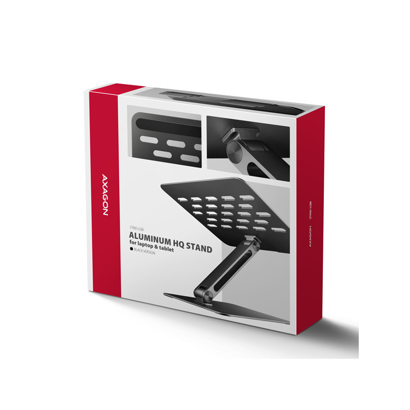 AXAGON STND-LQB, hliníkový HQ stojan pre notebooky 10"-17.3", nastaviteľná výška a uhol, čierny