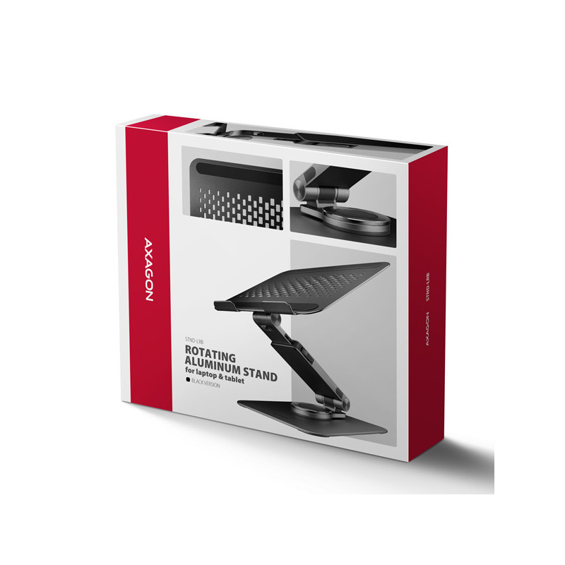 AXAGON STND-LRB, hliníkový stojan pre notebooky 10"-17.3" s nast. výškou, uhlom a 360 ° rotáciou, čierny