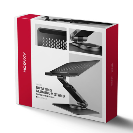 AXAGON STND-LRB, hliníkový stojan pre notebooky 10"-17.3" s nast. výškou, uhlom a 360 ° rotáciou, čierny