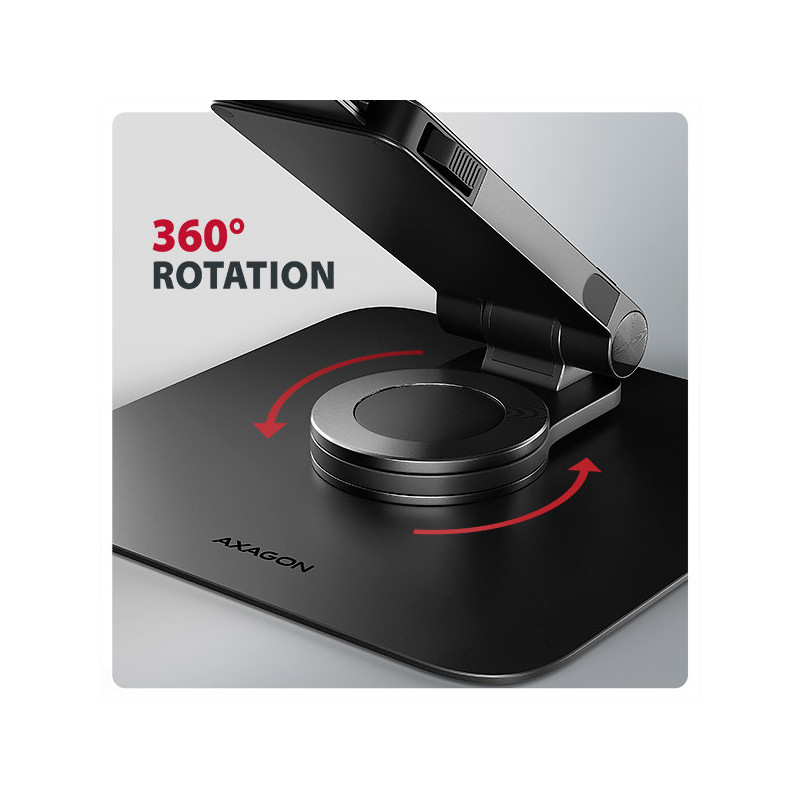 AXAGON STND-LRB, hliníkový stojan pre notebooky 10"-17.3" s nast. výškou, uhlom a 360 ° rotáciou, čierny