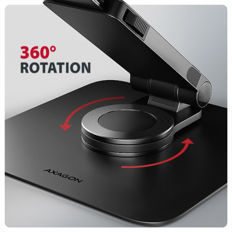 AXAGON STND-LRB, hliníkový stojan pre notebooky 10"-17.3" s nast. výškou, uhlom a 360 ° rotáciou, čierny