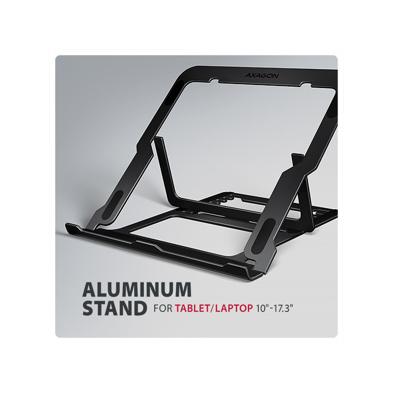 AXAGON STND-LAB, hliníkový stojan pre notebooky 10"-17.3", nastaviteľná výška, čierny