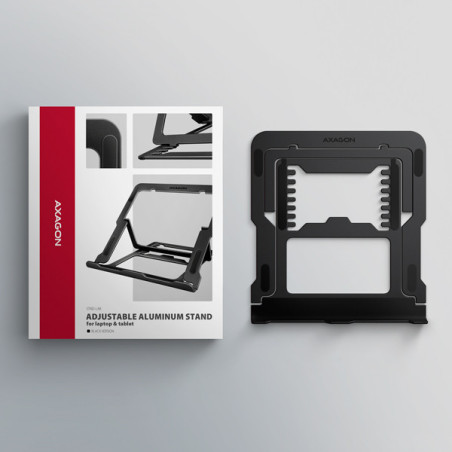 AXAGON STND-LAB, hliníkový stojan pre notebooky 10"-17.3", nastaviteľná výška, čierny
