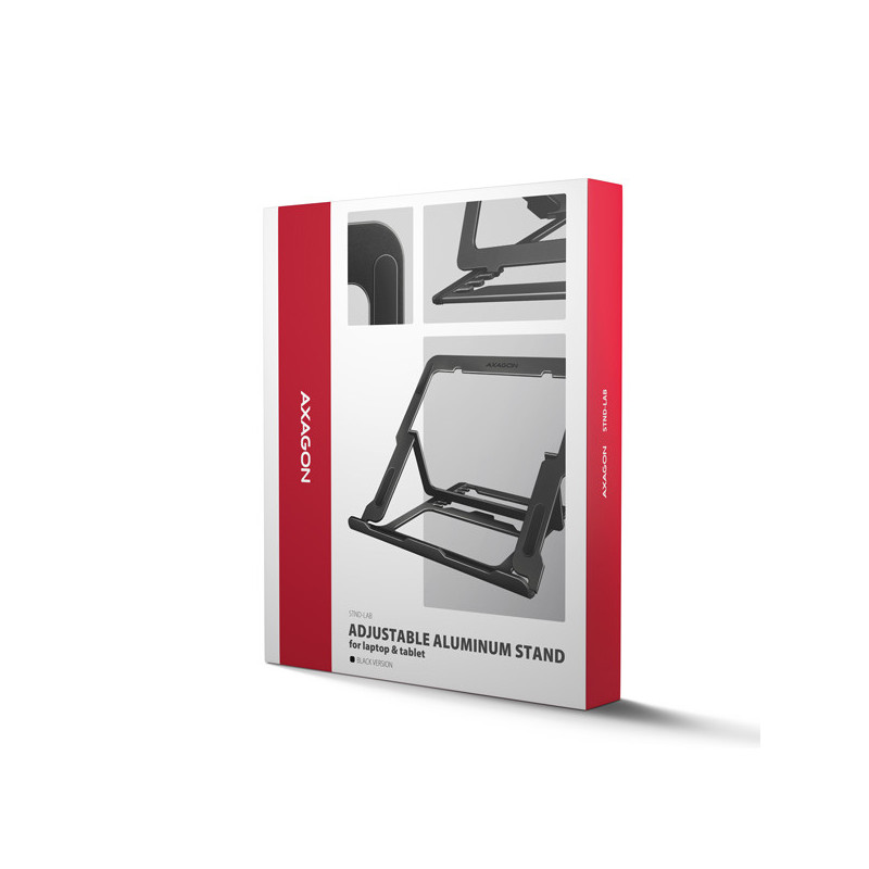 AXAGON STND-LAB, hliníkový stojan pre notebooky 10"-17.3", nastaviteľná výška, čierny