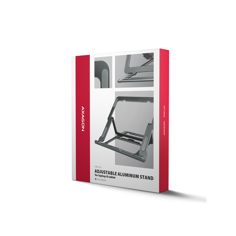 AXAGON STND-LAG, hliníkový stojan pre notebooky 10"-17.3", nastaviteľná výška, sivý