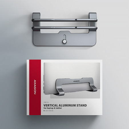AXAGON STND-VG, vertikálny hliníkový stojan pre notebooky 10"-17.3, nastaviteľný rozostup, sivý