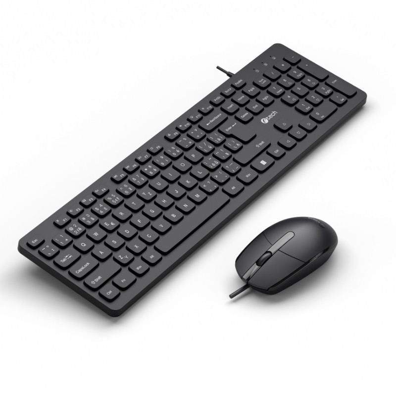 Klávesnice C-TECH KBM-105, drátový combo set s myší, USB, CZ/SK