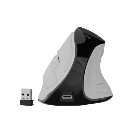 Vertikálna bezdrôtová myš Natec EUPHONIE PRO/Vertikálna/Optická/Pre pravákov/4 000 DPI/USB+BT/Biela