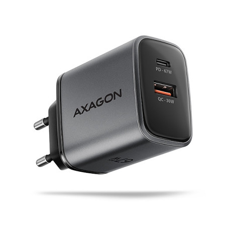 AXAGON ACU-PQ67, GaN nabíjačka do siete 67W, výstup USB-A+USB-C, PD3.0/PPS/QC4+/SFC2.0/Apple
