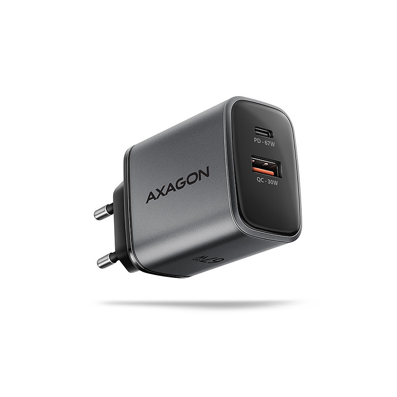 AXAGON ACU-PQ67, GaN nabíjačka do siete 67W, výstup USB-A+USB-C, PD3.0/PPS/QC4+/SFC2.0/Apple