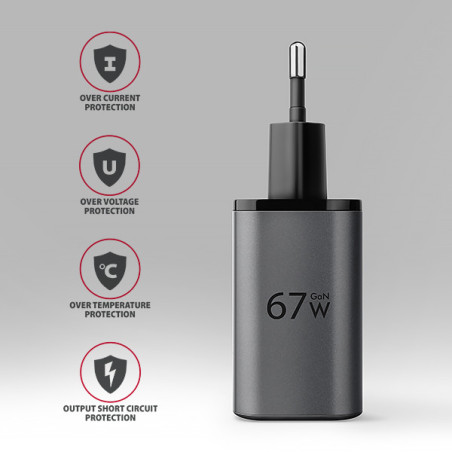 AXAGON ACU-PQ67, GaN nabíjačka do siete 67W, výstup USB-A+USB-C, PD3.0/PPS/QC4+/SFC2.0/Apple