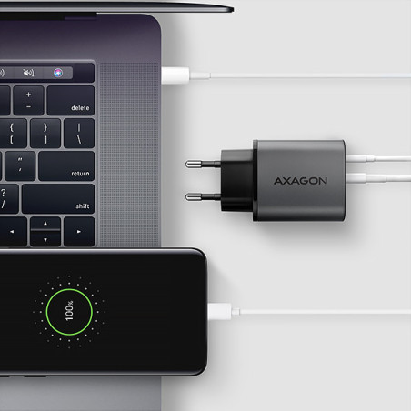 AXAGON ACU-PQ67D, GaN nabíjačka do siete 67W, výstup USB-A+USB-C, PD3.0/PPS/QC4+/SFC2.0/Apple, LCD