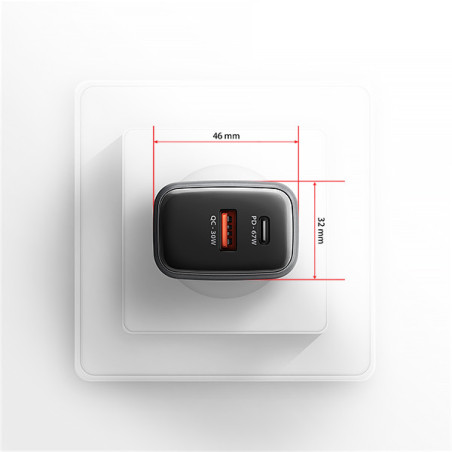 AXAGON ACU-PQ67D, GaN nabíjačka do siete 67W, výstup USB-A+USB-C, PD3.0/PPS/QC4+/SFC2.0/Apple, LCD