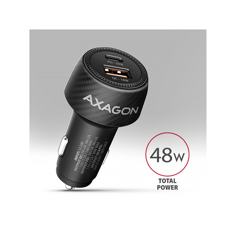 AXAGON PWC-PQ48, nabíjačka do auta 48W, výstup USB-A+USB-C, PD3.0/PPS/QC4+/SFC/Apple
