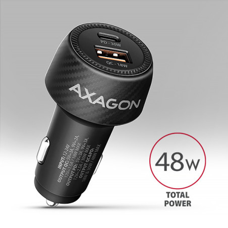 AXAGON PWC-PQ48, nabíjačka do auta 48W, výstup USB-A+USB-C, PD3.0/PPS/QC4+/SFC/Apple