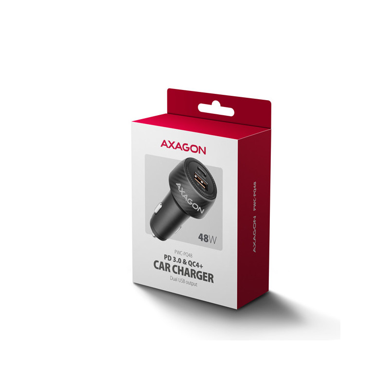 AXAGON PWC-PQ48, nabíjačka do auta 48W, výstup USB-A+USB-C, PD3.0/PPS/QC4+/SFC/Apple