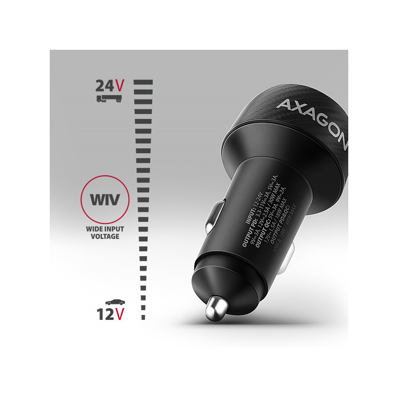 AXAGON PWC-PQ48, nabíjačka do auta 48W, výstup USB-A+USB-C, PD3.0/PPS/QC4+/SFC/Apple