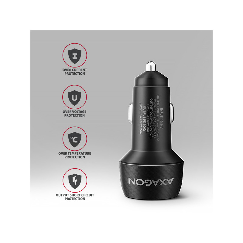 AXAGON PWC-PQ48, nabíjačka do auta 48W, výstup USB-A+USB-C, PD3.0/PPS/QC4+/SFC/Apple