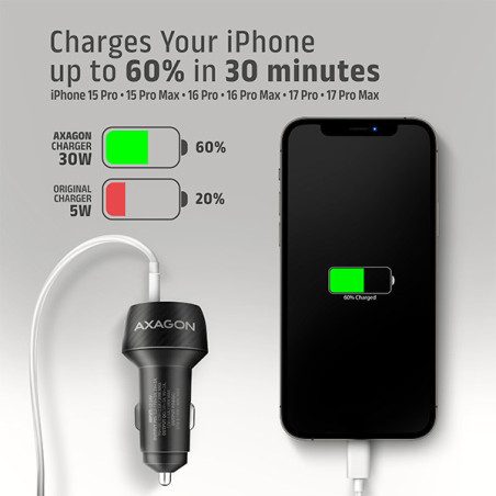 AXAGON PWC-PQ48, nabíjačka do auta 48W, výstup USB-A+USB-C, PD3.0/PPS/QC4+/SFC/Apple
