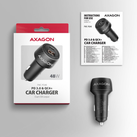 AXAGON PWC-PQ48, nabíjačka do auta 48W, výstup USB-A+USB-C, PD3.0/PPS/QC4+/SFC/Apple