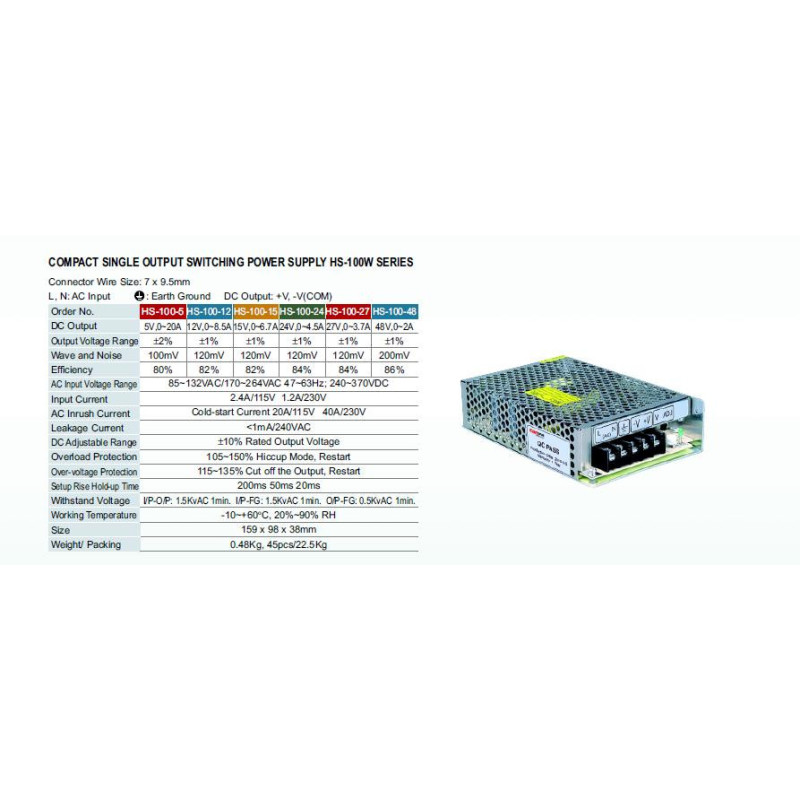 Priemyselný zdroj Carspa 12V=/100W spínaný HS-100/12