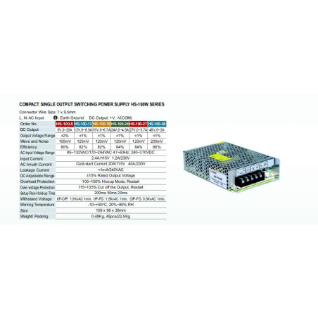 Priemyselný zdroj Carspa 12V=/100W spínaný HS-100/12