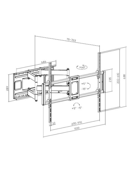 Výsuvný držiak Brateck LPA77-696 pre TV 60"-120" 120kg polohovateľný nástenný Heavy Duty