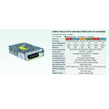 Priemyselný zdroj Carspa 12V=/120W spínaný HS-120/12
