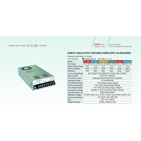 Priemyselný zdroj Carspa 12V=/350W spínaný HS-350/12