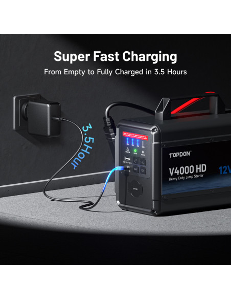 TOPDON Car Jump Starter V4000 HD/3000A (24V)/4000A (12V)/24000mAh/16l benzín/16l diesel/ LED svetlo |