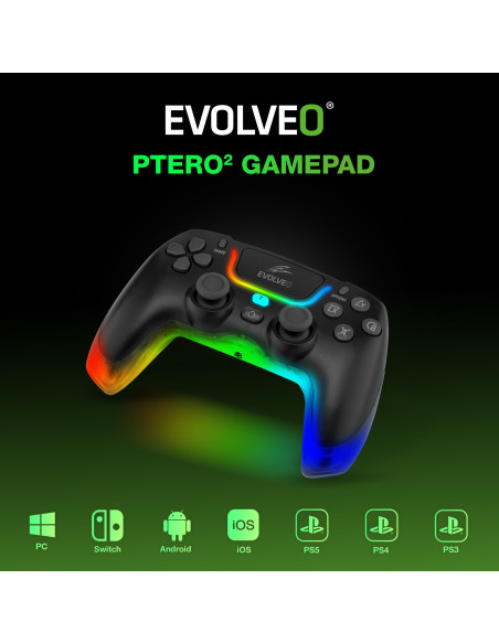 EVOLVEO Ptero2, bezdrôtový & drôtový gamepad pre PC, PS3/4/5, iOS, Android, Switch, čierny